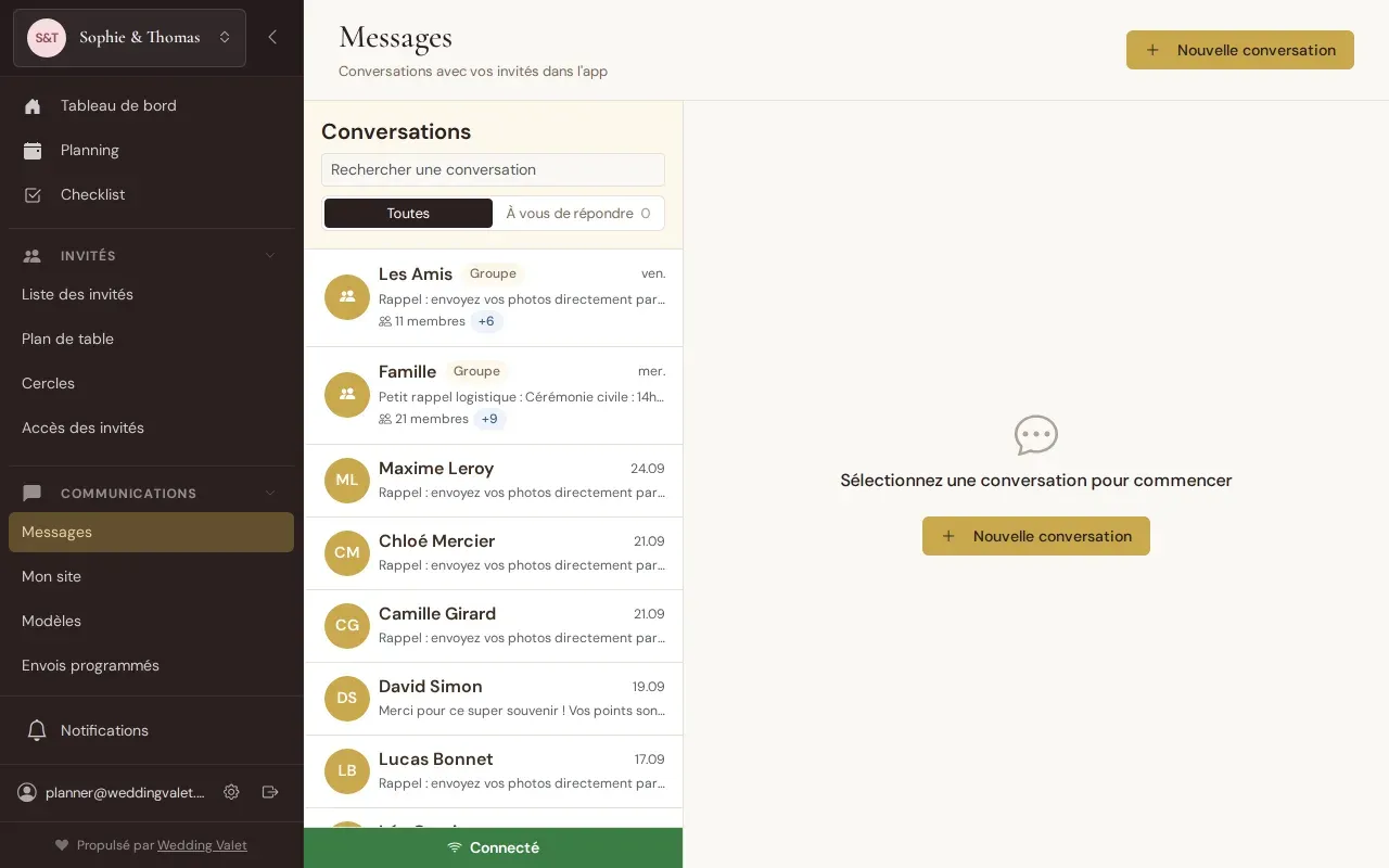 Envois programmés aux invités