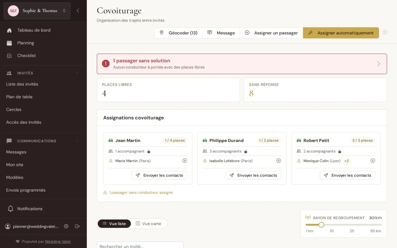 Covoiturage entre invités